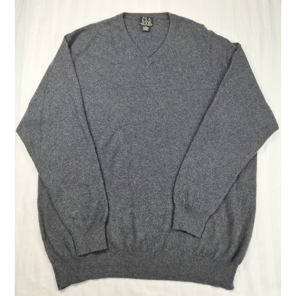 Jos A Bank Travelers Collection Mens XXL Cashmere V-Neck Sweater Charcoal Grey